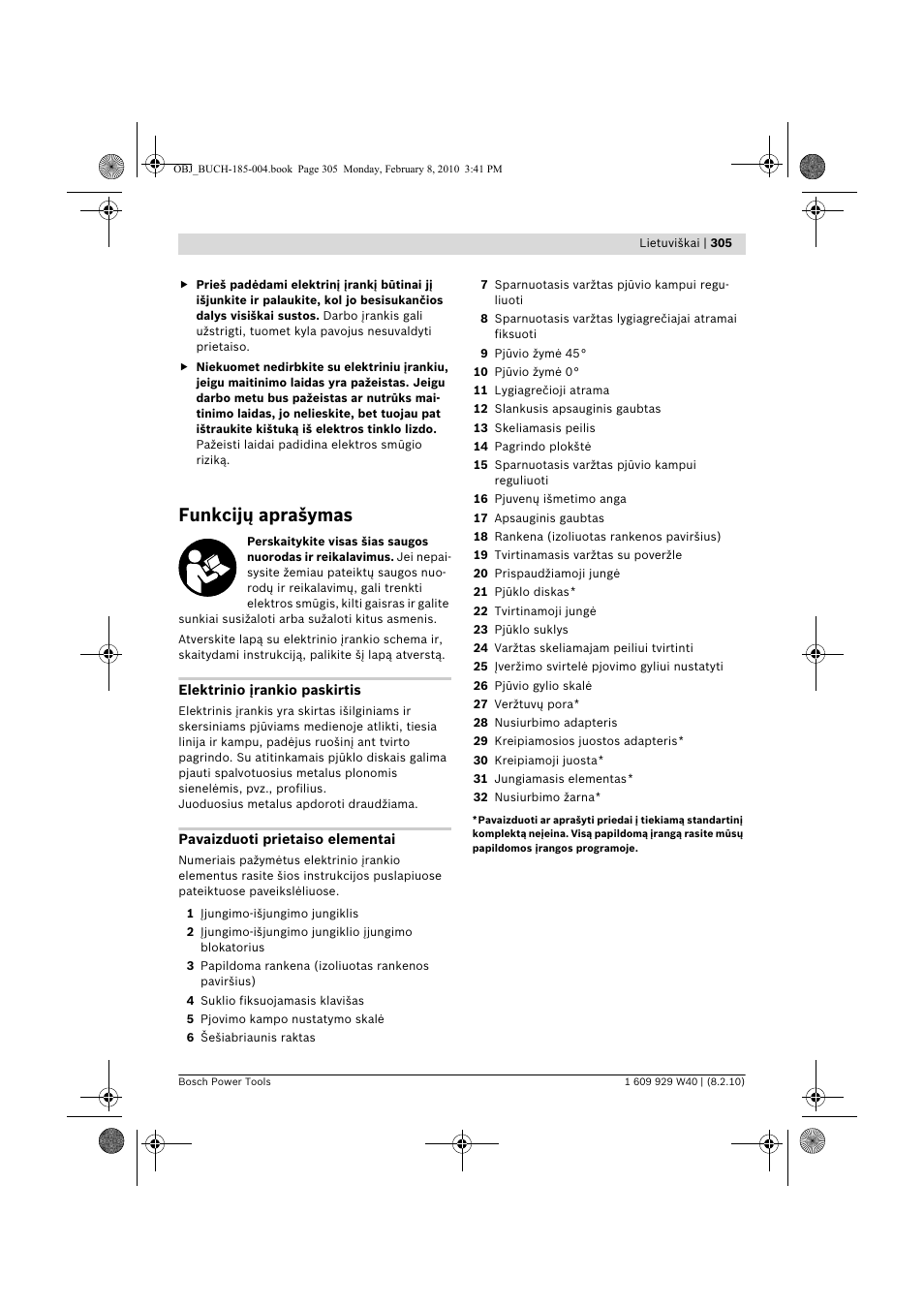 Funkcijų aprašymas | Bosch GKS 160 Professional User Manual | Page 305 / 333