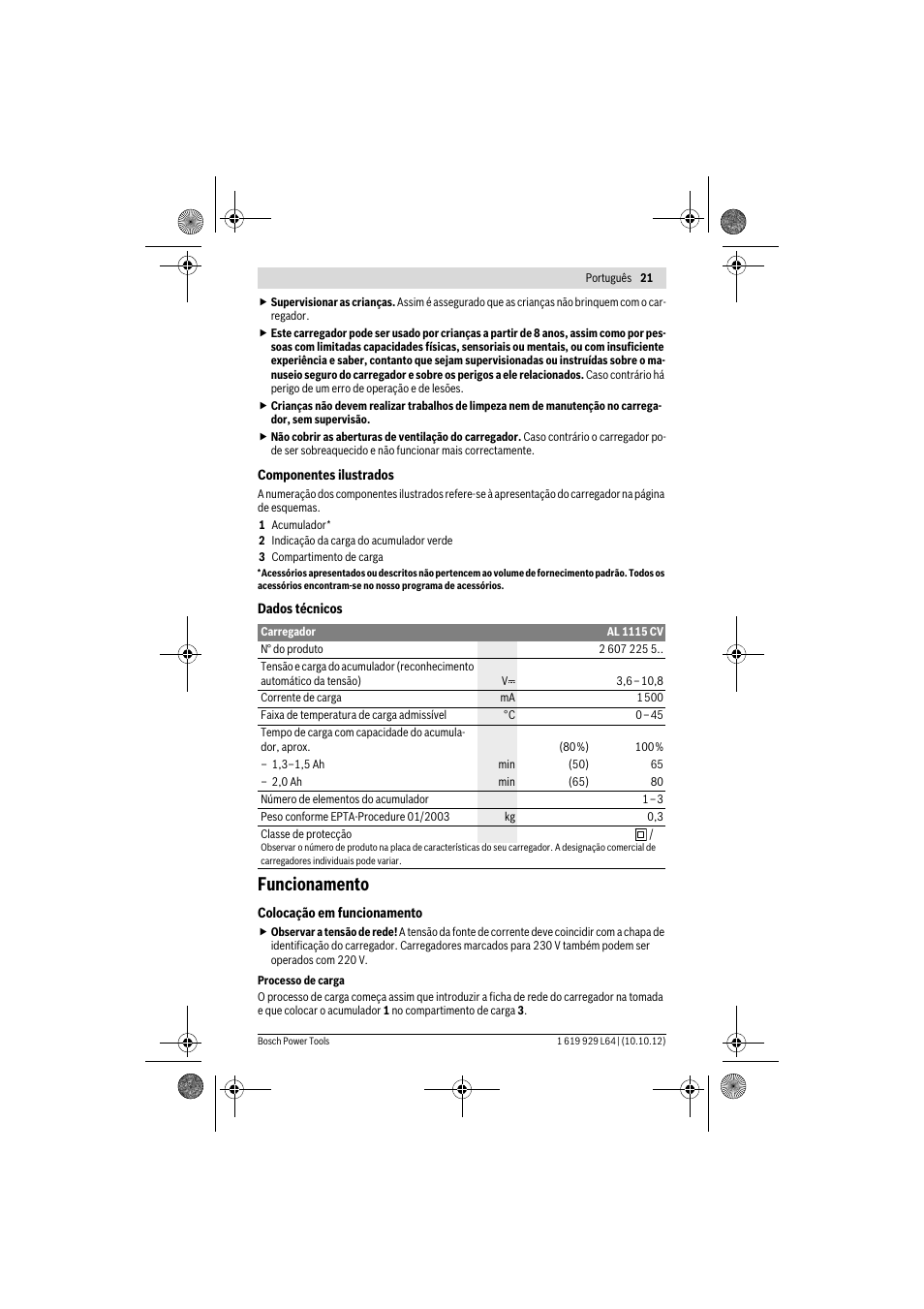 Funcionamento | Bosch AL 1115 CV User Manual | Page 21 / 108