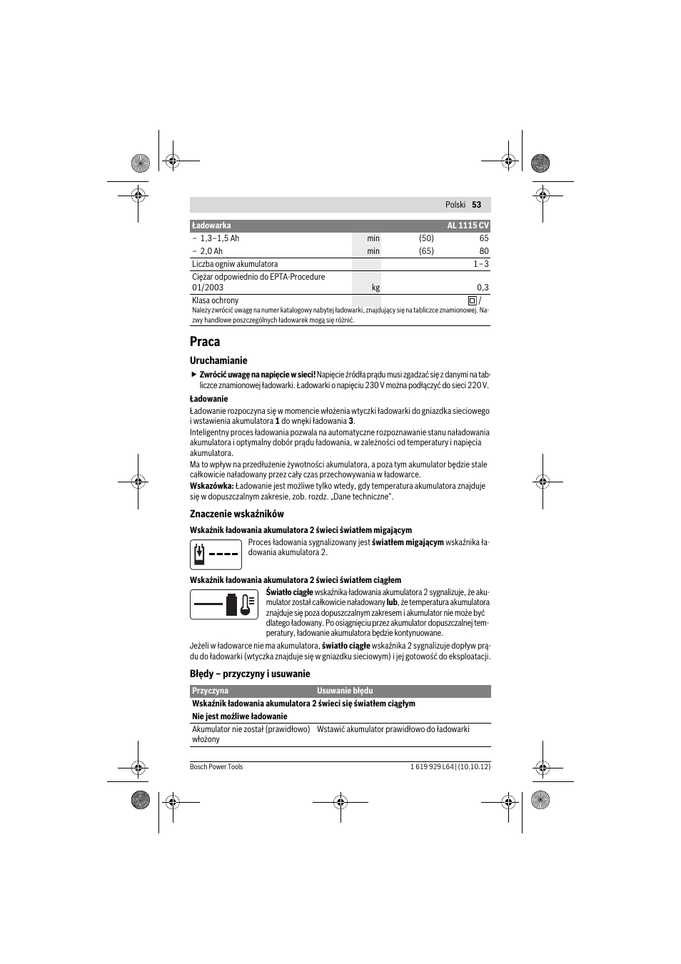 Praca | Bosch AL 1115 CV User Manual | Page 53 / 108
