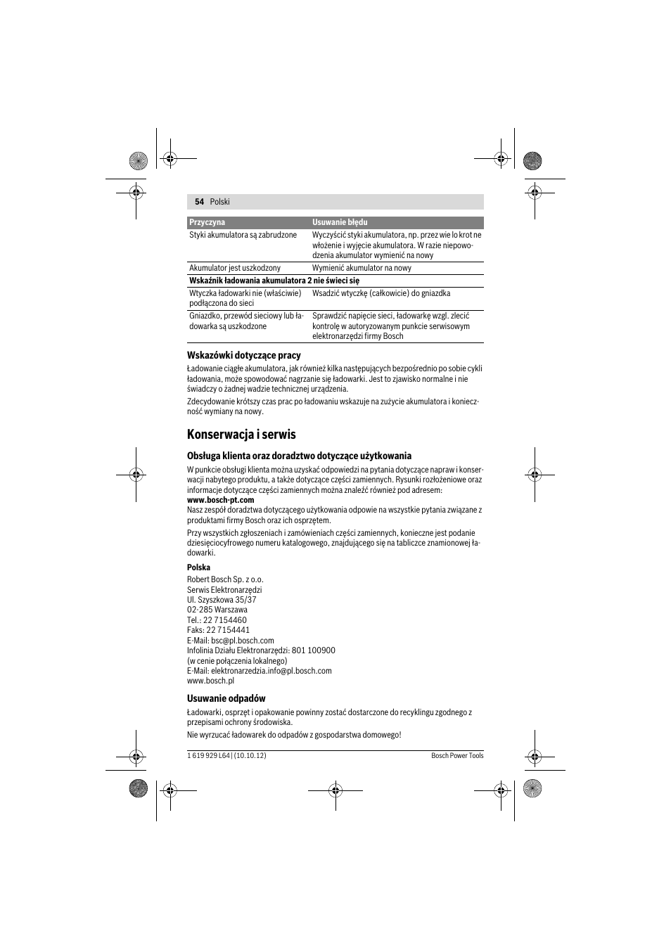 Konserwacja i serwis | Bosch AL 1115 CV User Manual | Page 54 / 108