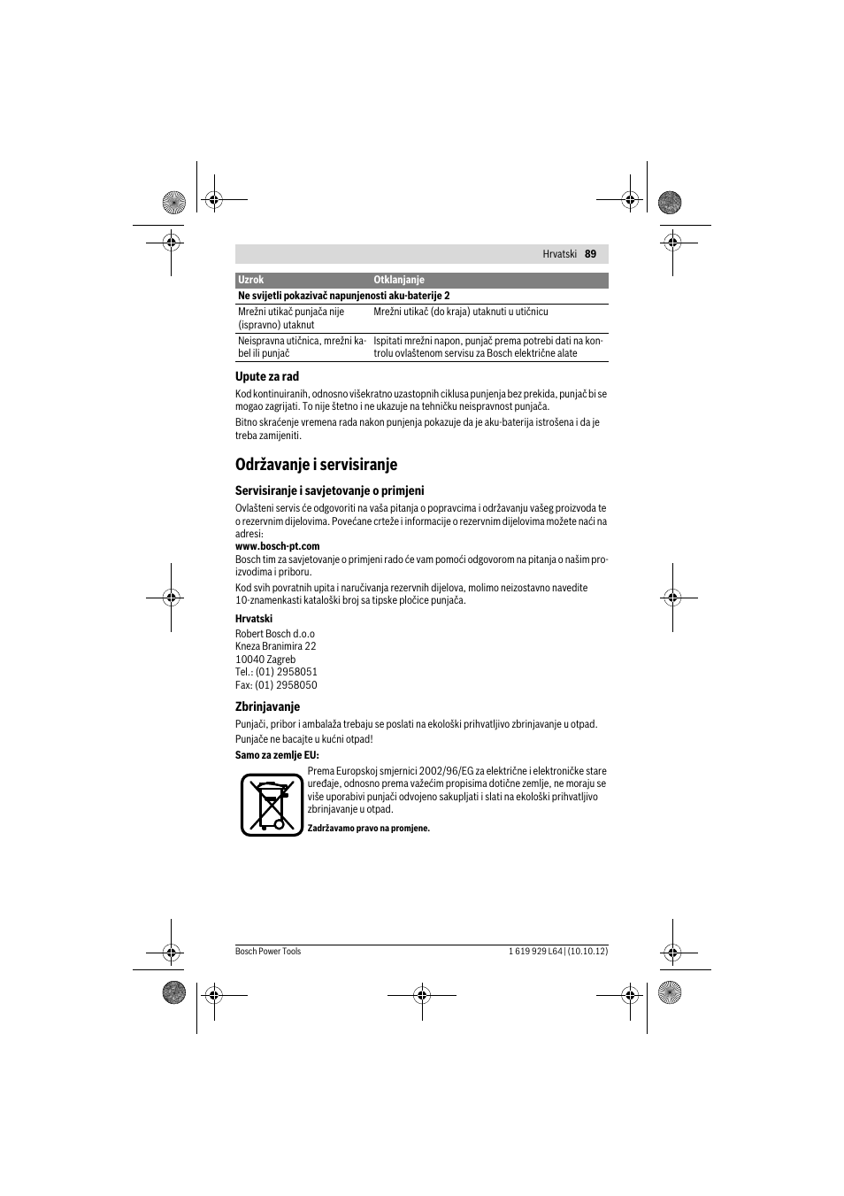 Održavanje i servisiranje | Bosch AL 1115 CV User Manual | Page 89 / 108