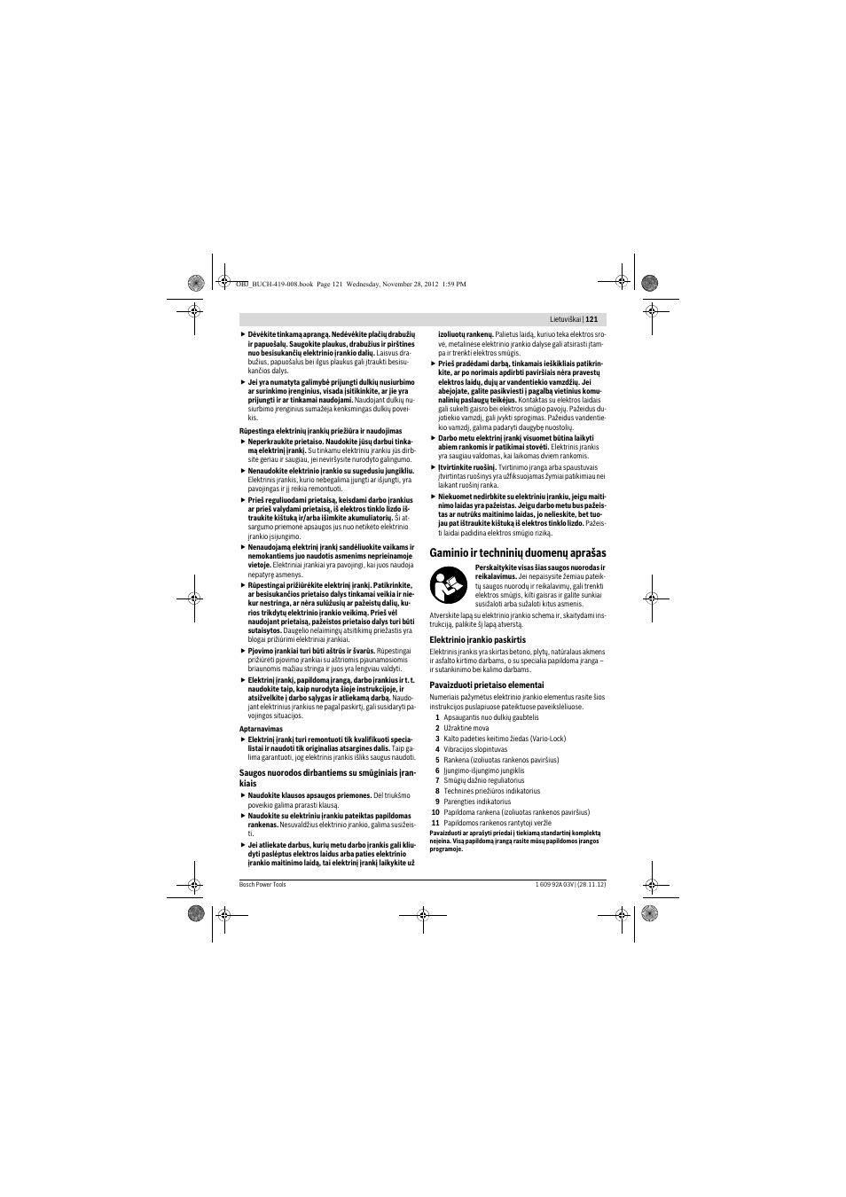 Gaminio ir techninių duomenų aprašas | Bosch GSH 5 CE Professional User Manual | Page 121 / 136