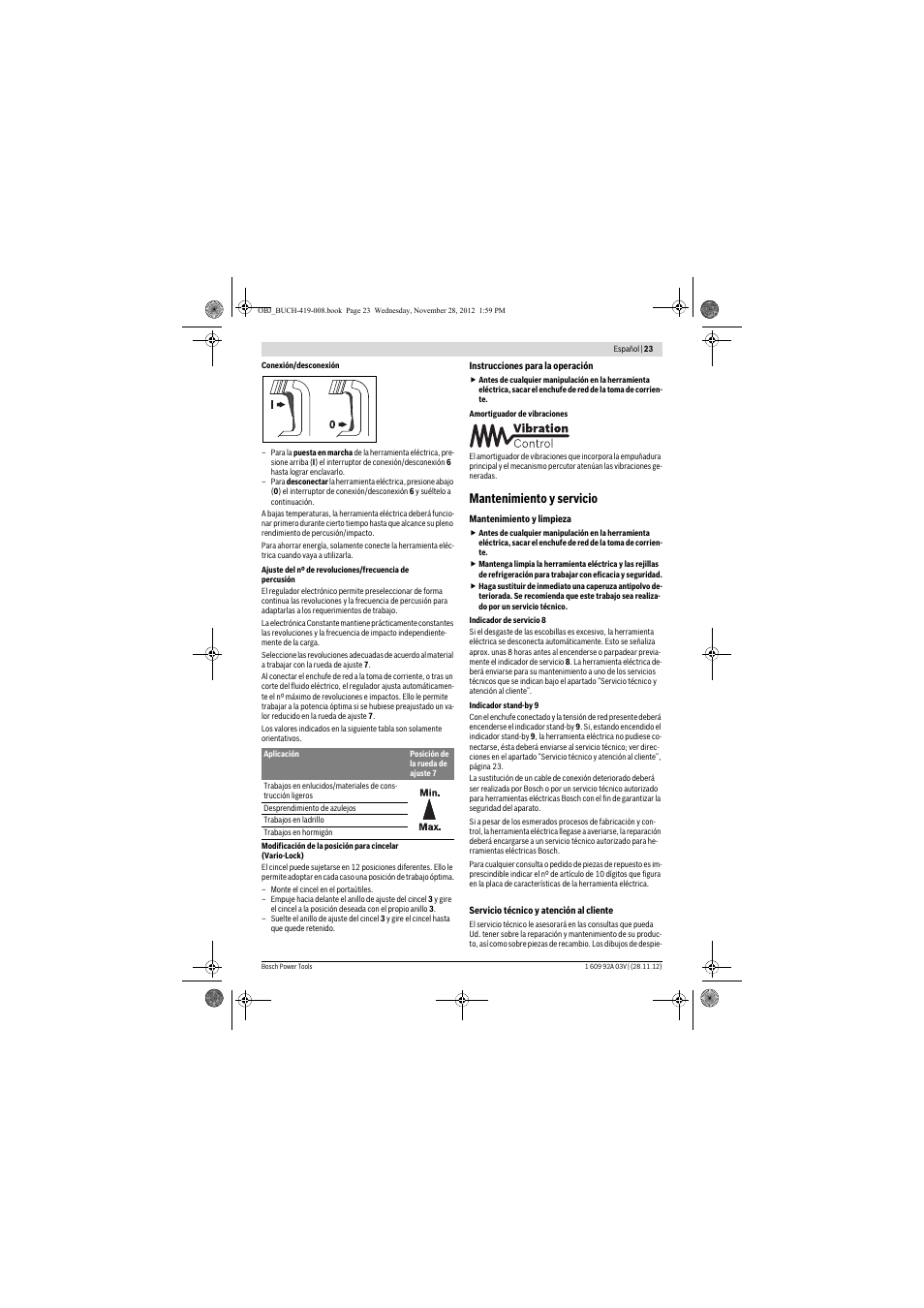 Mantenimiento y servicio | Bosch GSH 5 CE Professional User Manual | Page 23 / 136