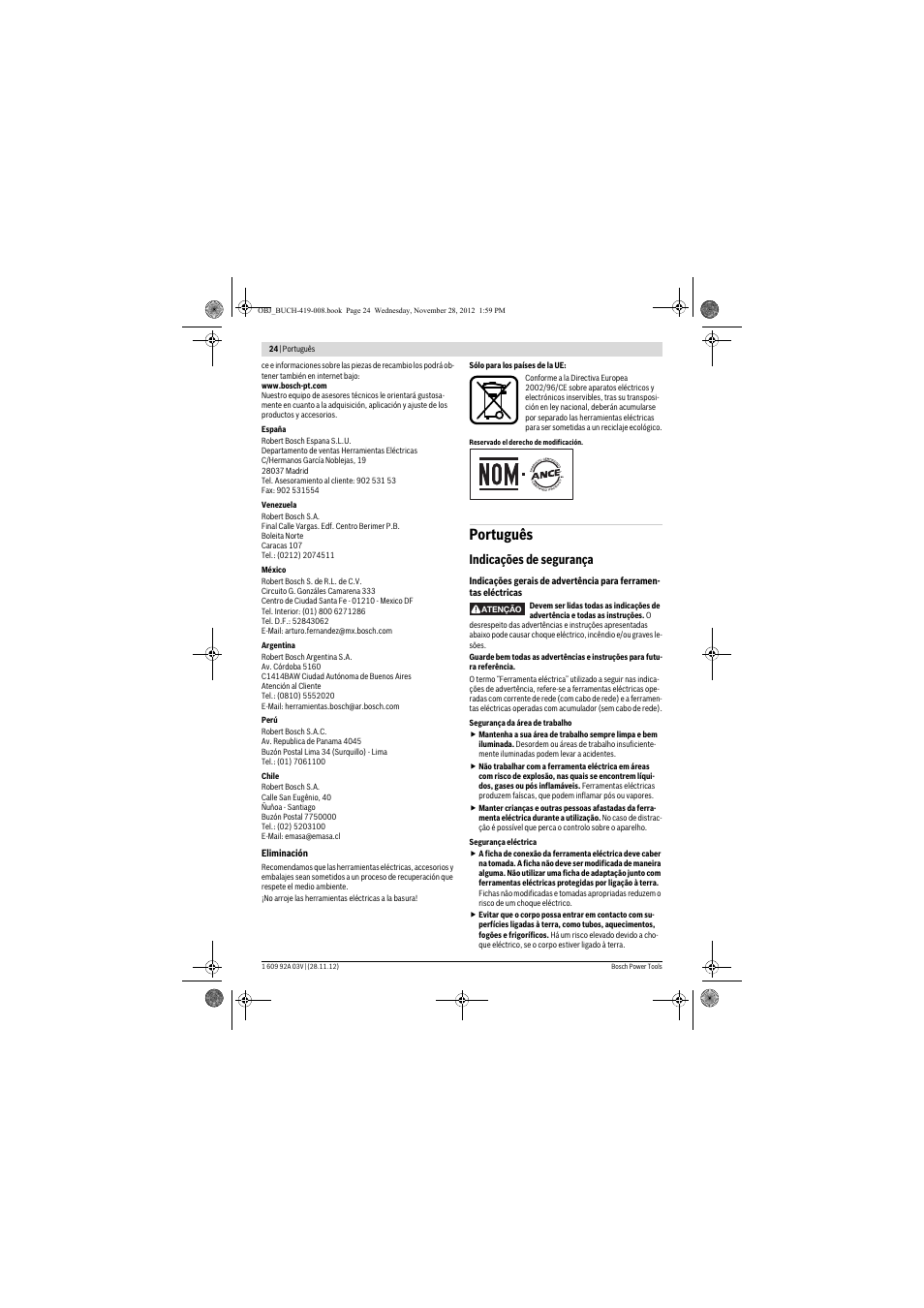 Português, Indicações de segurança | Bosch GSH 5 CE Professional User Manual | Page 24 / 136