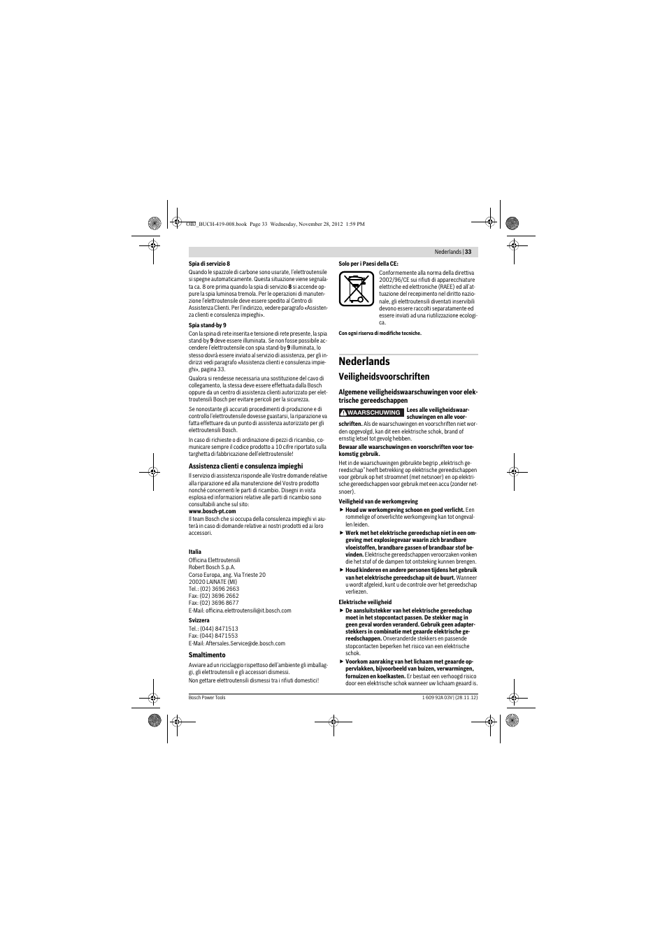 Nederlands, Veiligheidsvoorschriften | Bosch GSH 5 CE Professional User Manual | Page 33 / 136