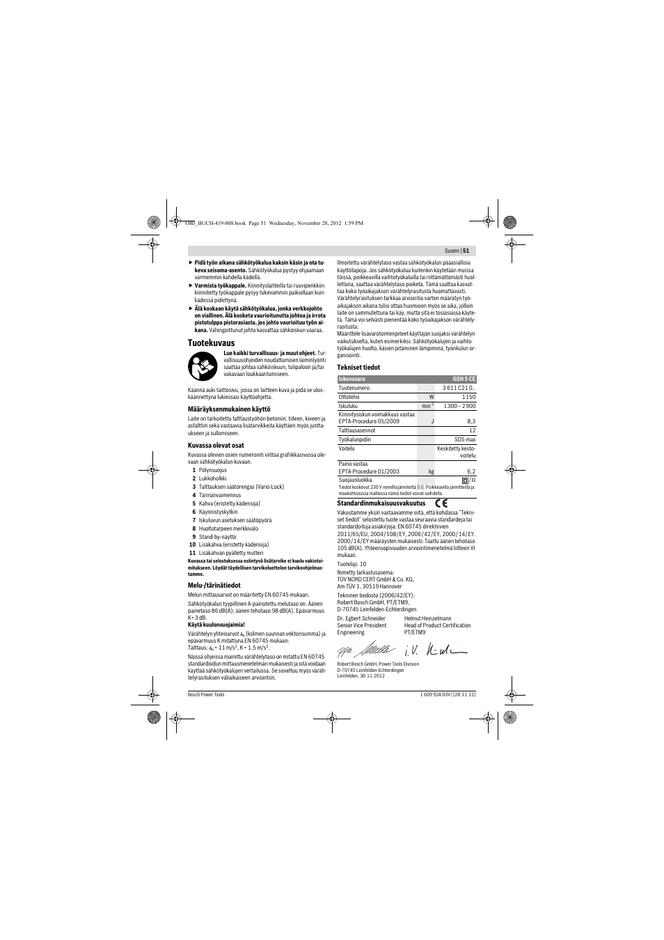 Tuotekuvaus | Bosch GSH 5 CE Professional User Manual | Page 51 / 136