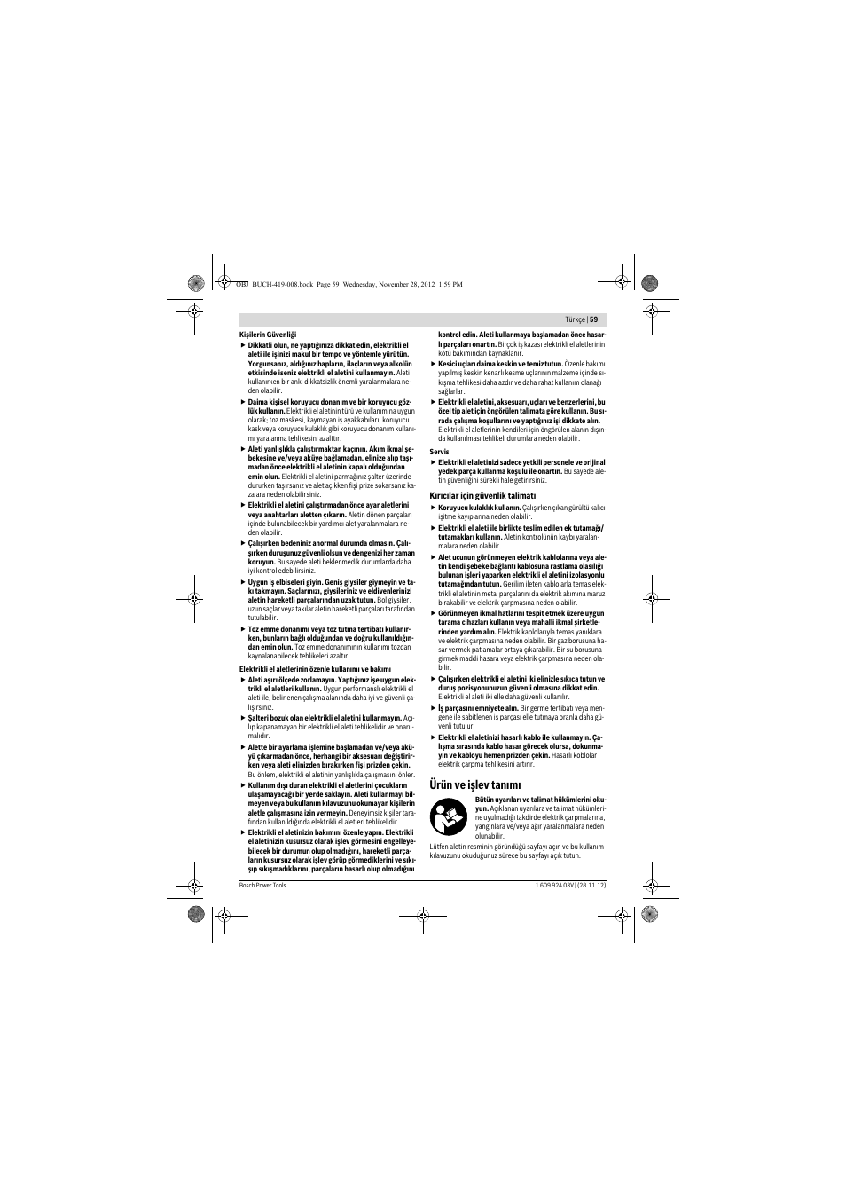 Ürün ve işlev tanımı | Bosch GSH 5 CE Professional User Manual | Page 59 / 136