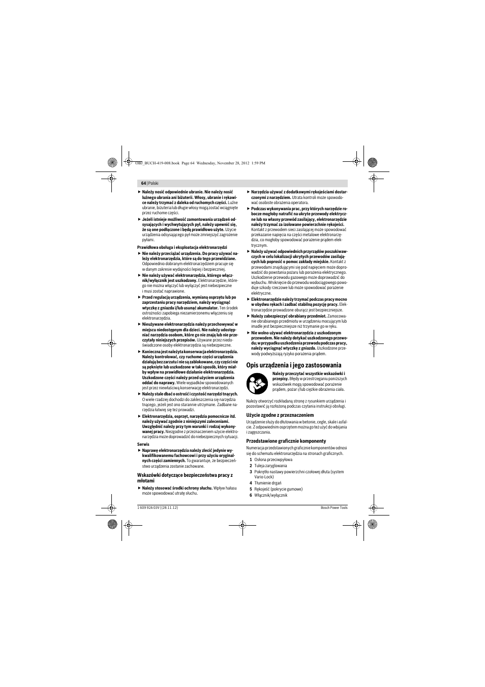 Opis urządzenia i jego zastosowania | Bosch GSH 5 CE Professional User Manual | Page 64 / 136