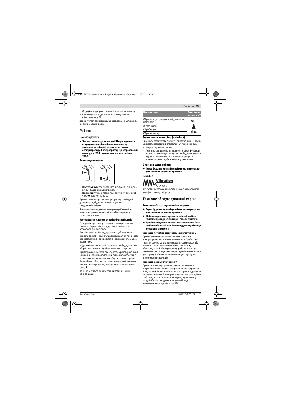 Робота, Технічне обслуговування і сервіс | Bosch GSH 5 CE Professional User Manual | Page 89 / 136