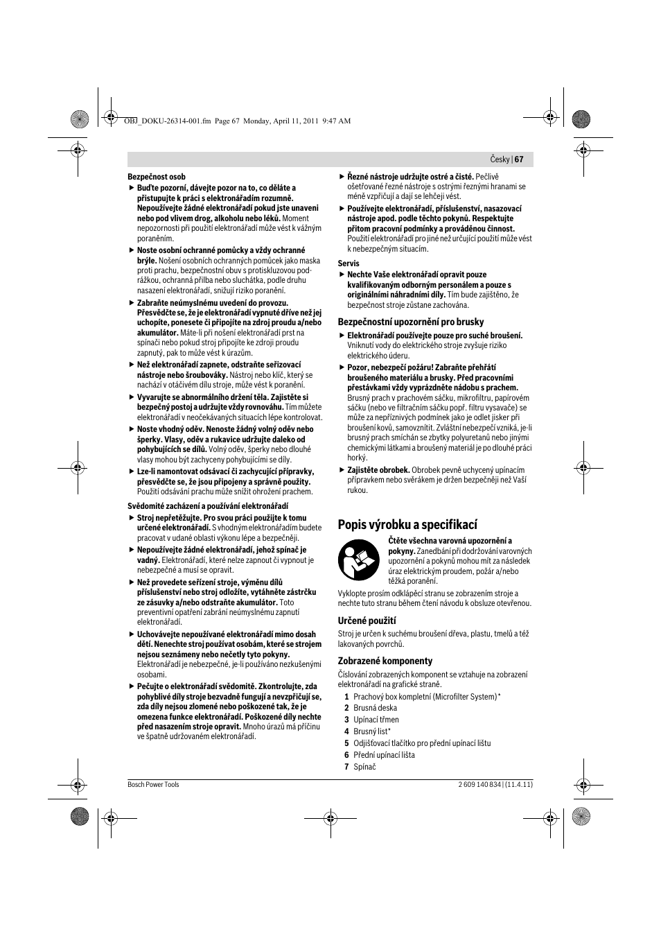 Popis výrobku a specifikací | Bosch GSS 140 A Professional User Manual | Page 67 / 132