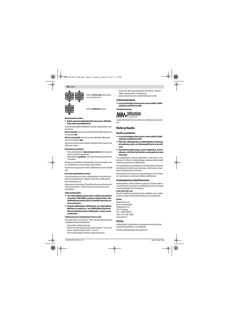 Hoito ja huolto | Bosch GBH 4-32 DFR Professional User Manual | Page 68 / 177