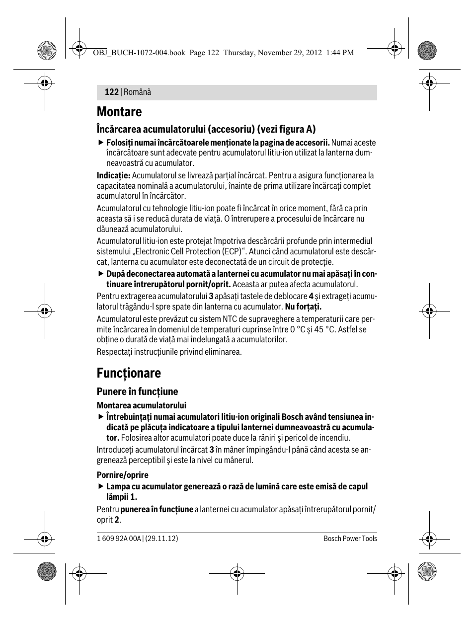 Montare, Funcţionare | Bosch GLI 10,8 V-LI Professional User Manual | Page 122 / 177