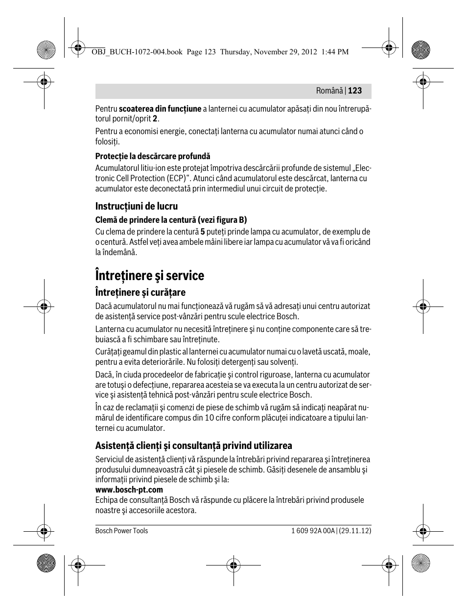 Întreţinere şi service | Bosch GLI 10,8 V-LI Professional User Manual | Page 123 / 177