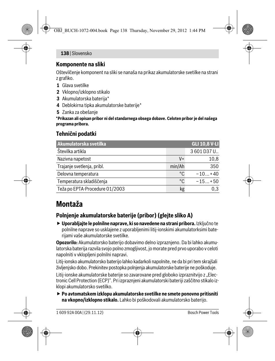 Montaža | Bosch GLI 10,8 V-LI Professional User Manual | Page 138 / 177