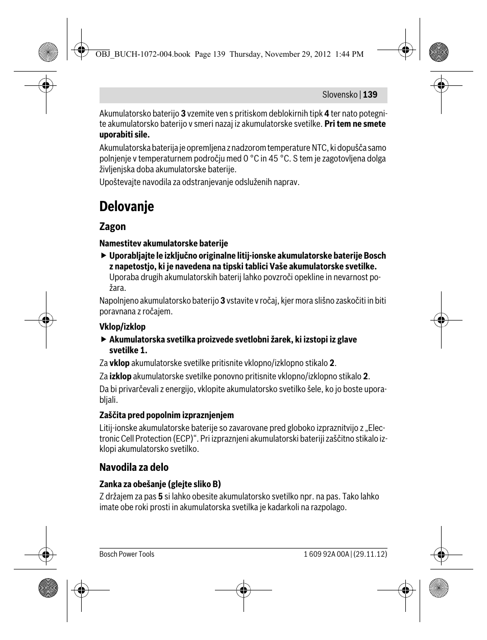 Delovanje | Bosch GLI 10,8 V-LI Professional User Manual | Page 139 / 177