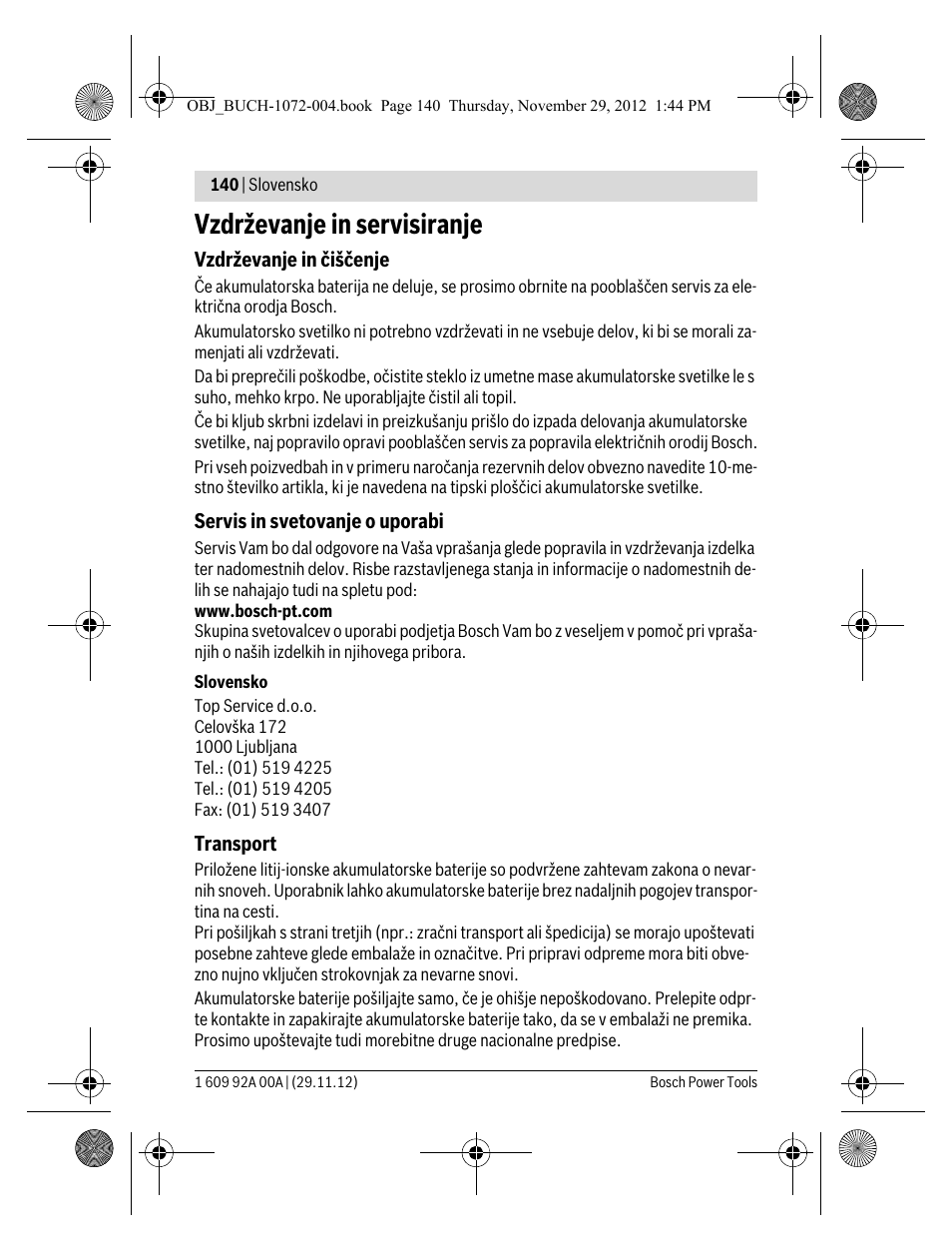 Vzdrževanje in servisiranje | Bosch GLI 10,8 V-LI Professional User Manual | Page 140 / 177