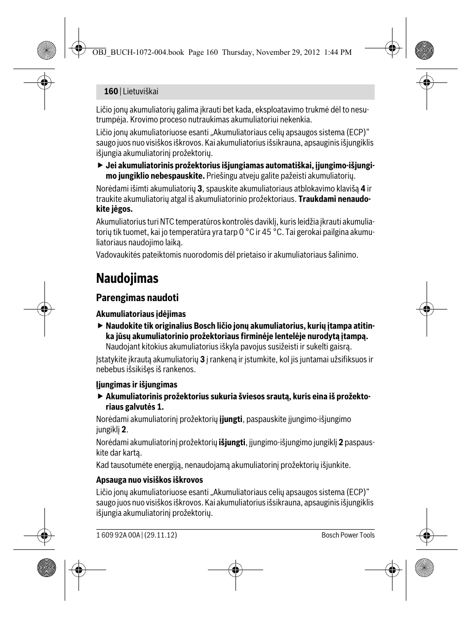Naudojimas | Bosch GLI 10,8 V-LI Professional User Manual | Page 160 / 177