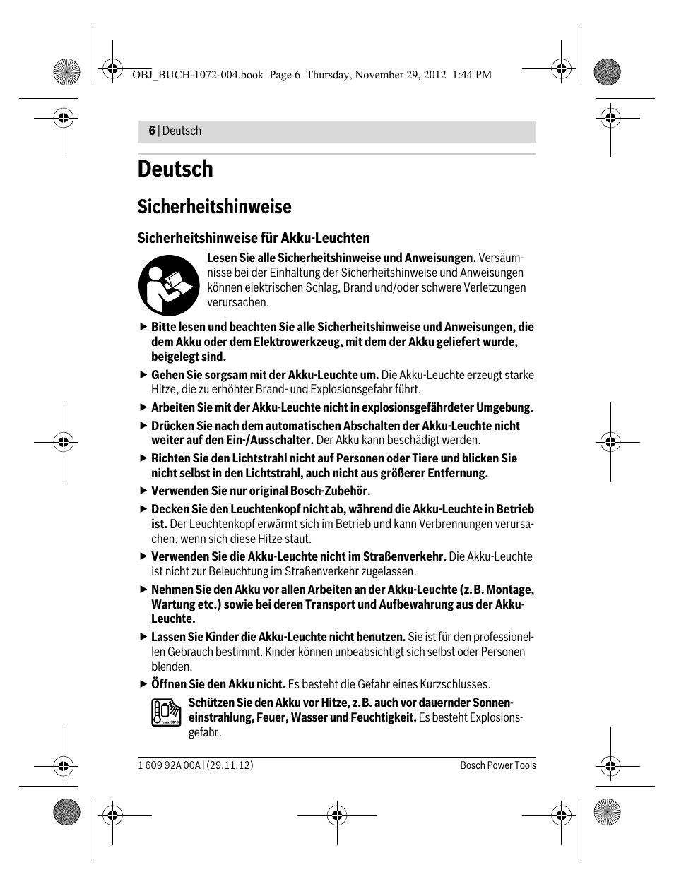 Deutsch, Sicherheitshinweise | Bosch GLI 10,8 V-LI Professional User Manual | Page 6 / 177