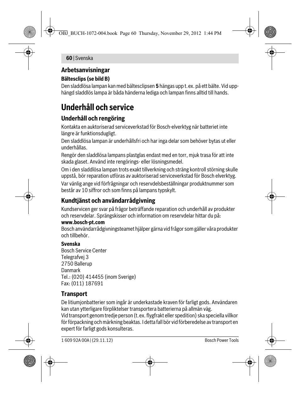 Underhåll och service | Bosch GLI 10,8 V-LI Professional User Manual | Page 60 / 177
