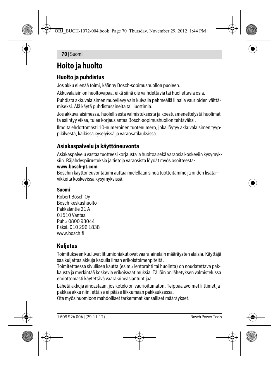 Hoito ja huolto | Bosch GLI 10,8 V-LI Professional User Manual | Page 70 / 177