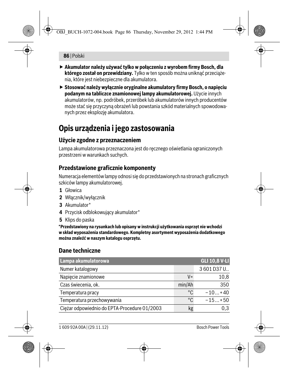 Opis urządzenia i jego zastosowania | Bosch GLI 10,8 V-LI Professional User Manual | Page 86 / 177