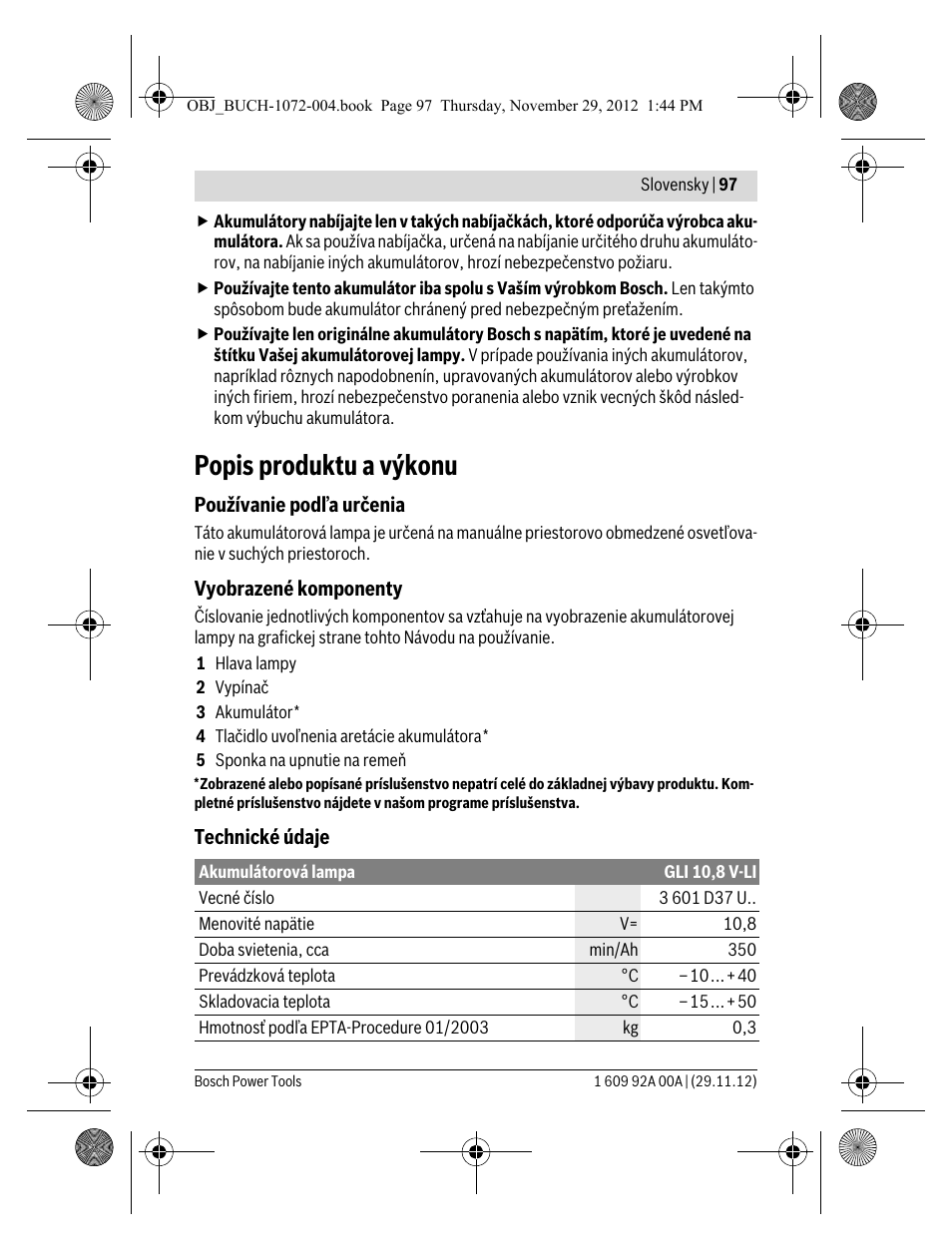 Popis produktu a výkonu | Bosch GLI 10,8 V-LI Professional User Manual | Page 97 / 177