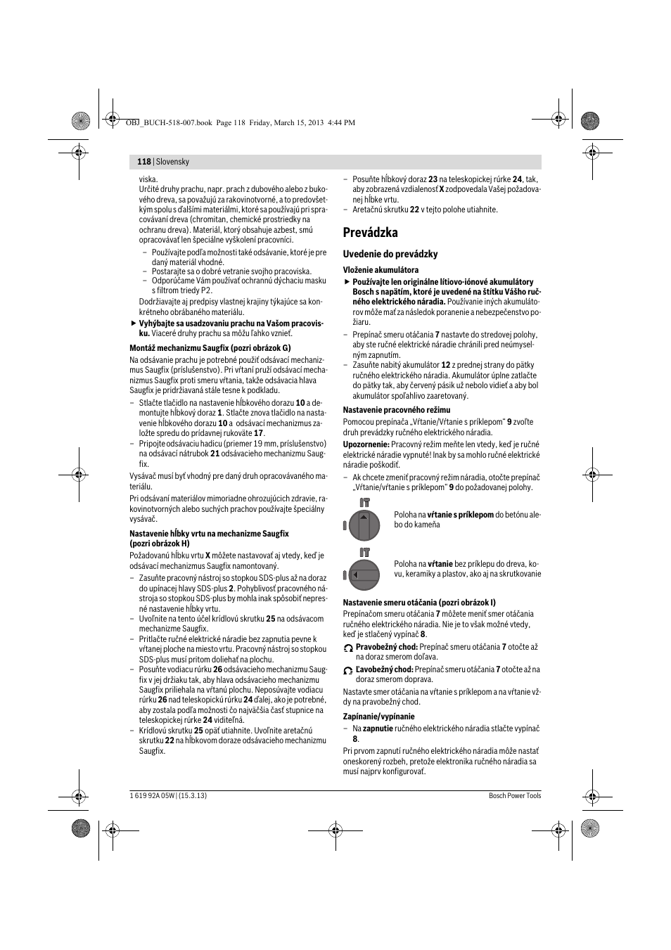 Prevádzka | Bosch GBH 36 V-LI Compact Professional User Manual | Page 118 / 231
