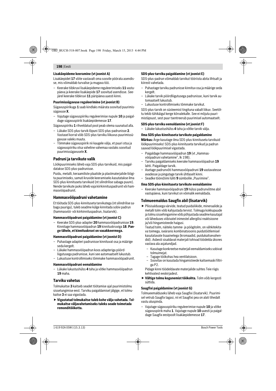 Bosch GBH 36 V-LI Compact Professional User Manual | Page 198 / 231