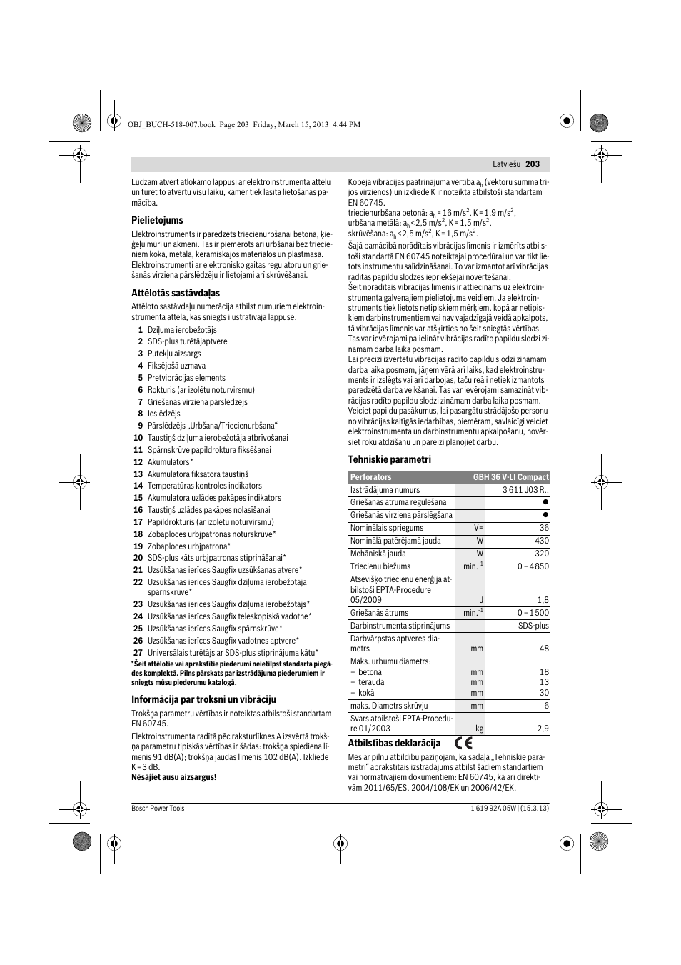 Bosch GBH 36 V-LI Compact Professional User Manual | Page 203 / 231