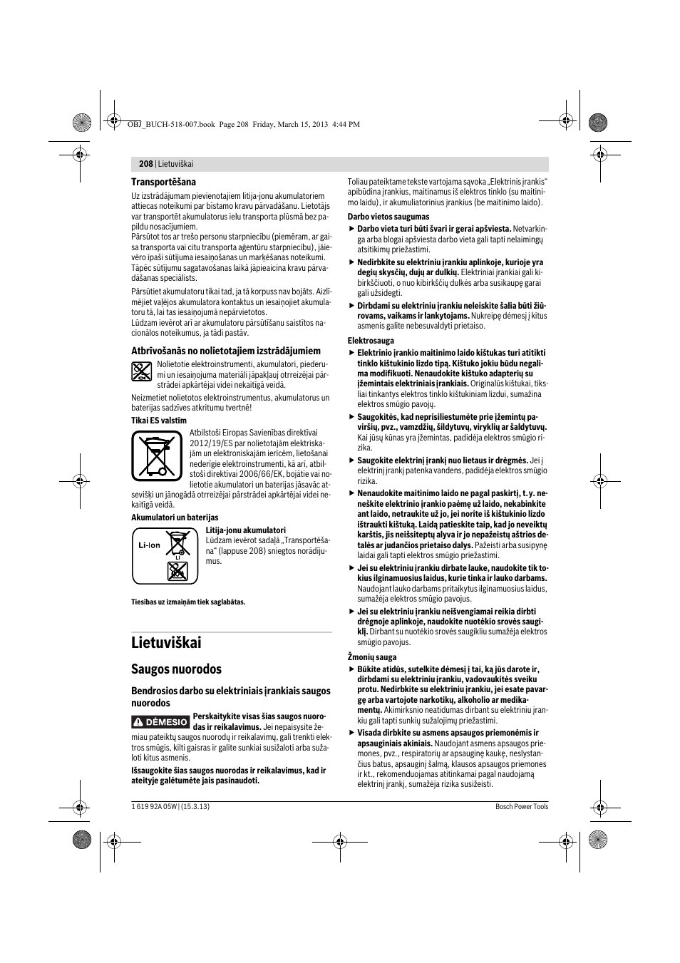 Lietuviškai, Saugos nuorodos | Bosch GBH 36 V-LI Compact Professional User Manual | Page 208 / 231