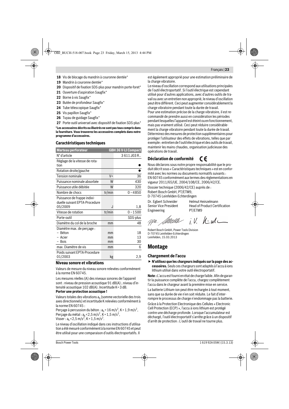 Montage | Bosch GBH 36 V-LI Compact Professional User Manual | Page 23 / 231