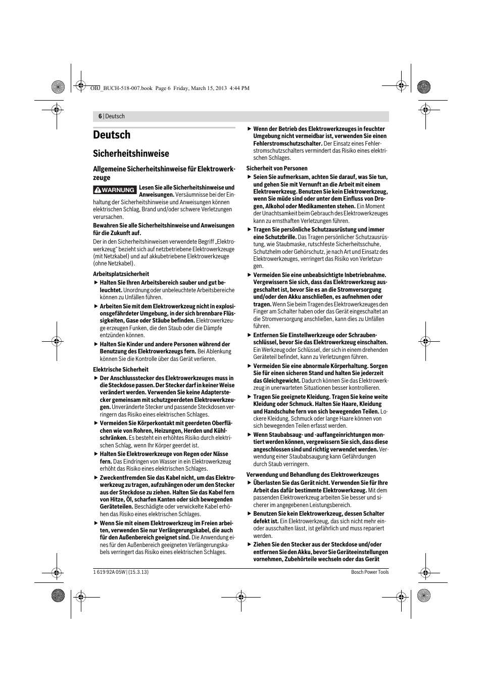 Deutsch, Sicherheitshinweise | Bosch GBH 36 V-LI Compact Professional User Manual | Page 6 / 231