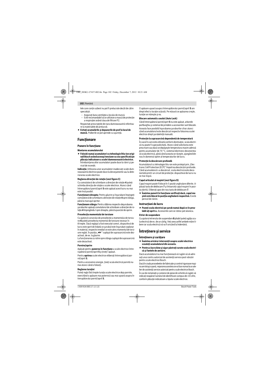 Funcţionare, Întreţinere şi service | Bosch GWI 10,8 V-LI Professional User Manual | Page 102 / 148