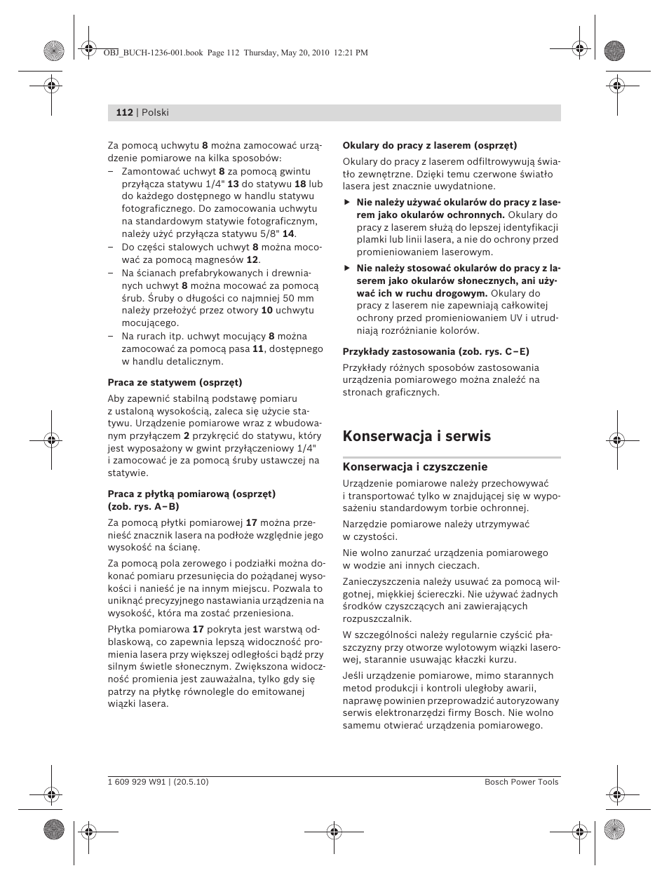 Konserwacja i serwis | Bosch GLL 2 Professional User Manual | Page 112 / 217