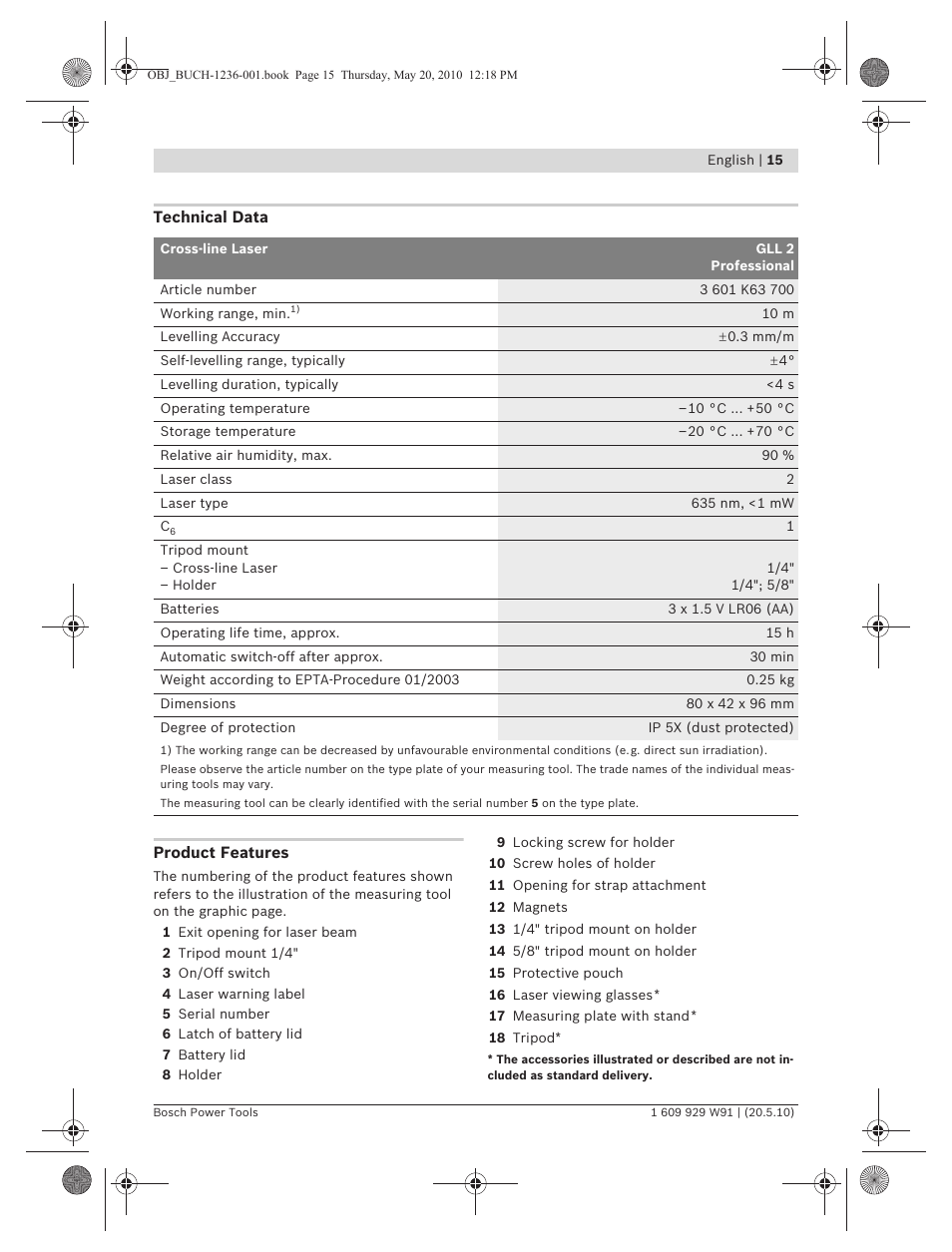Bosch GLL 2 Professional User Manual | Page 15 / 217