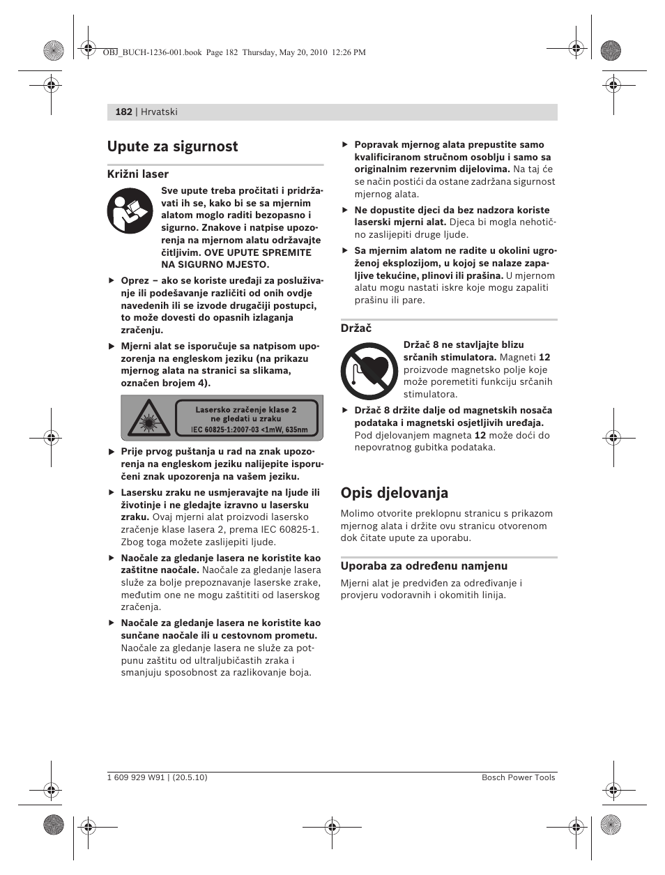 Upute za sigurnost, Opis djelovanja | Bosch GLL 2 Professional User Manual | Page 182 / 217