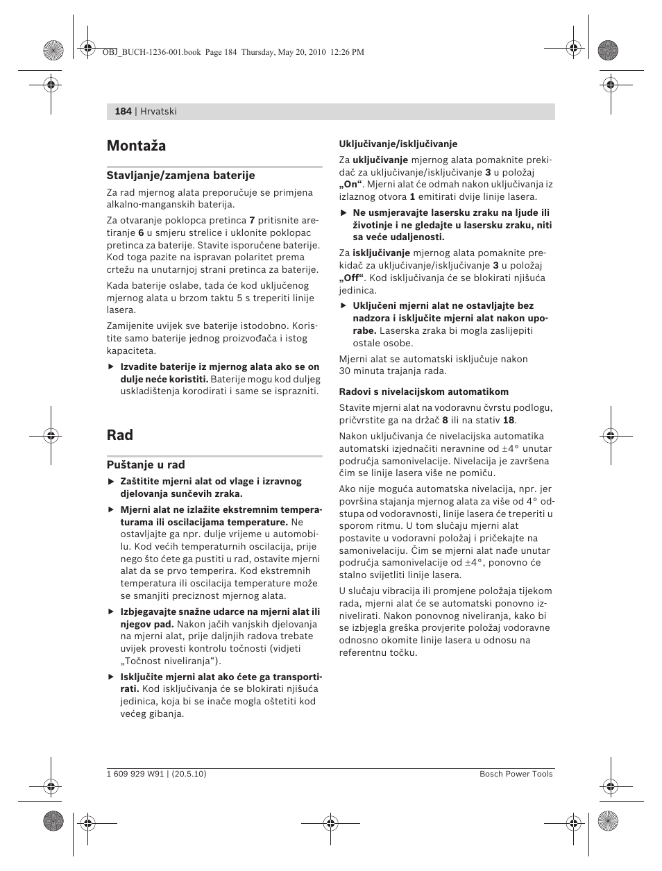 Montaža | Bosch GLL 2 Professional User Manual | Page 184 / 217
