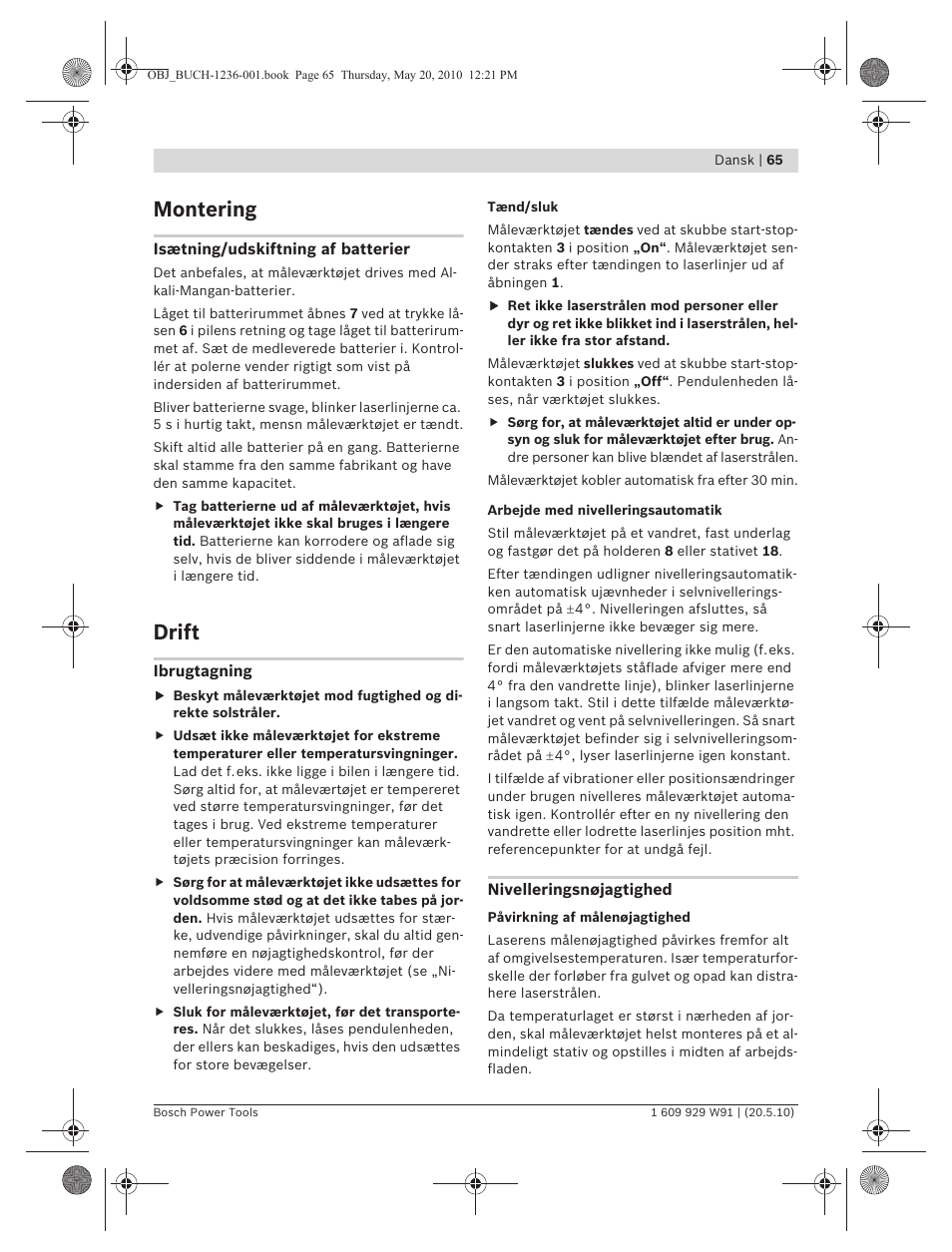 Montering, Drift | Bosch GLL 2 Professional User Manual | Page 65 / 217
