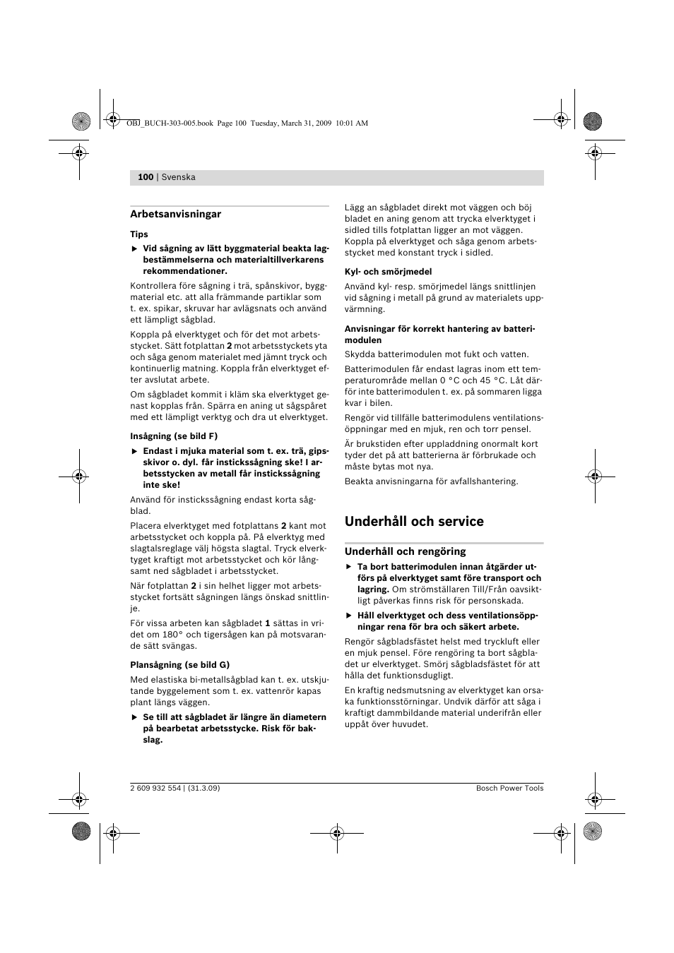 Underhåll och service | Bosch GSA 36 V-LI Professional User Manual | Page 100 / 289