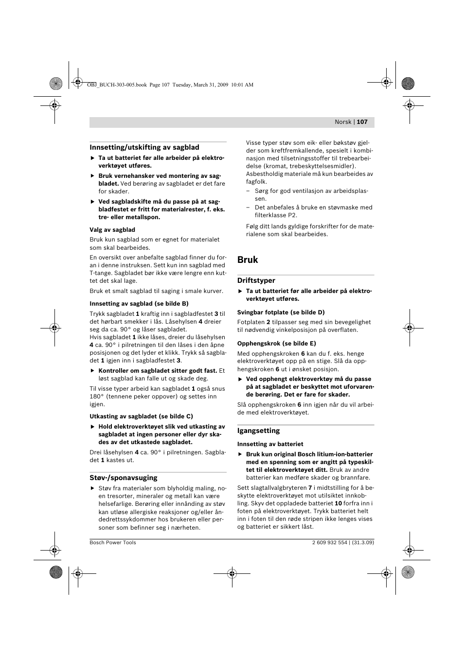 Bruk | Bosch GSA 36 V-LI Professional User Manual | Page 107 / 289