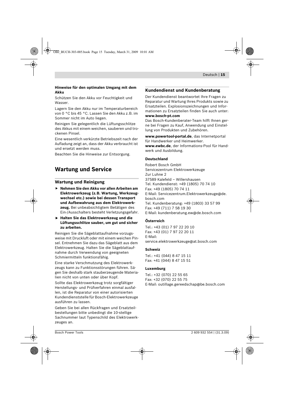 Wartung und service | Bosch GSA 36 V-LI Professional User Manual | Page 15 / 289