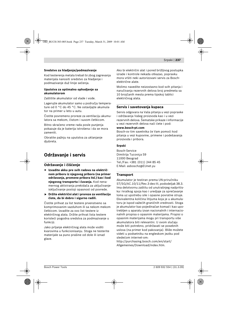 Održavanje i servis | Bosch GSA 36 V-LI Professional User Manual | Page 237 / 289