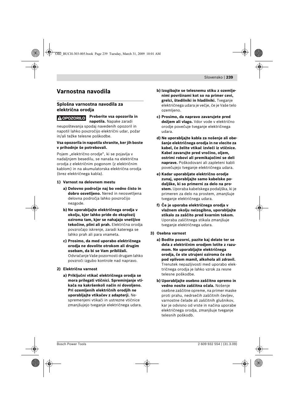 Varnostna navodila | Bosch GSA 36 V-LI Professional User Manual | Page 239 / 289