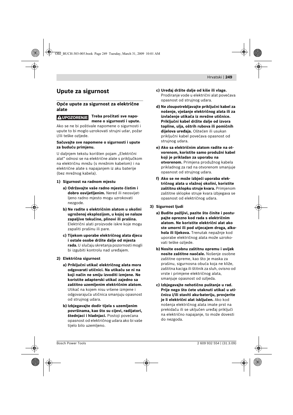 Upute za sigurnost | Bosch GSA 36 V-LI Professional User Manual | Page 249 / 289