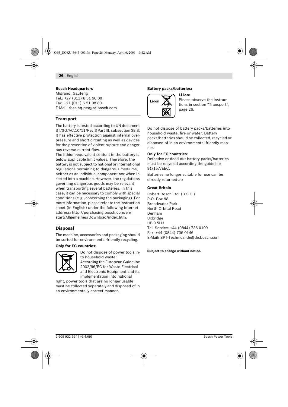 Bosch GSA 36 V-LI Professional User Manual | Page 26 / 289