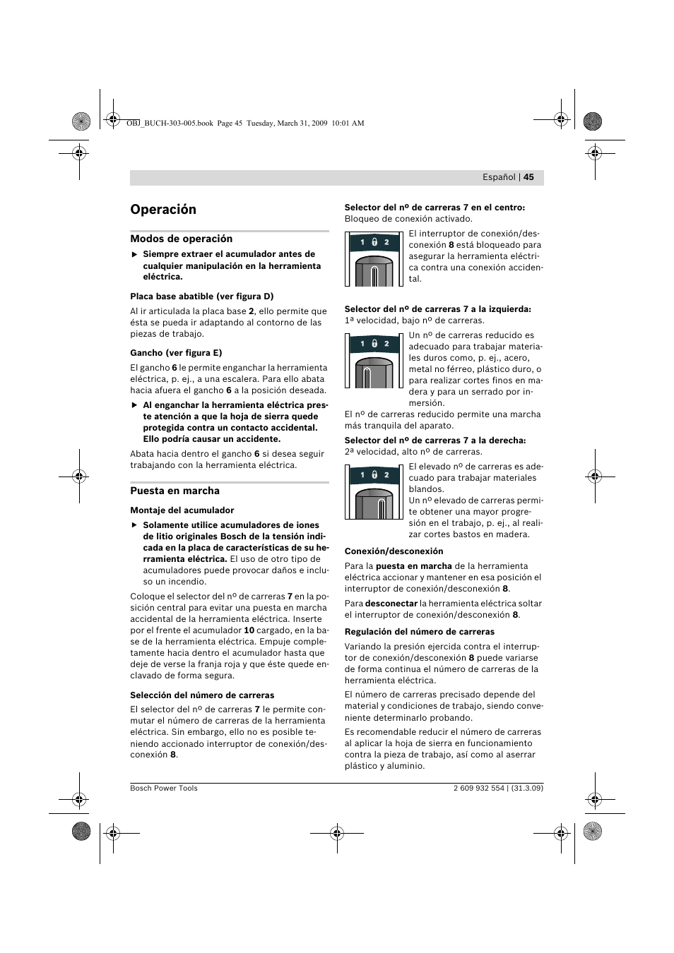 Operación | Bosch GSA 36 V-LI Professional User Manual | Page 45 / 289