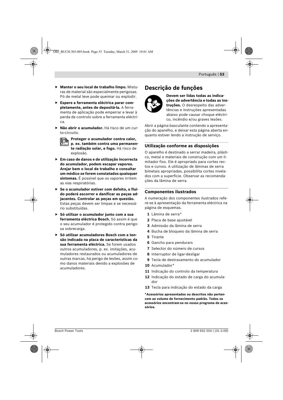 Descrição de funções | Bosch GSA 36 V-LI Professional User Manual | Page 53 / 289