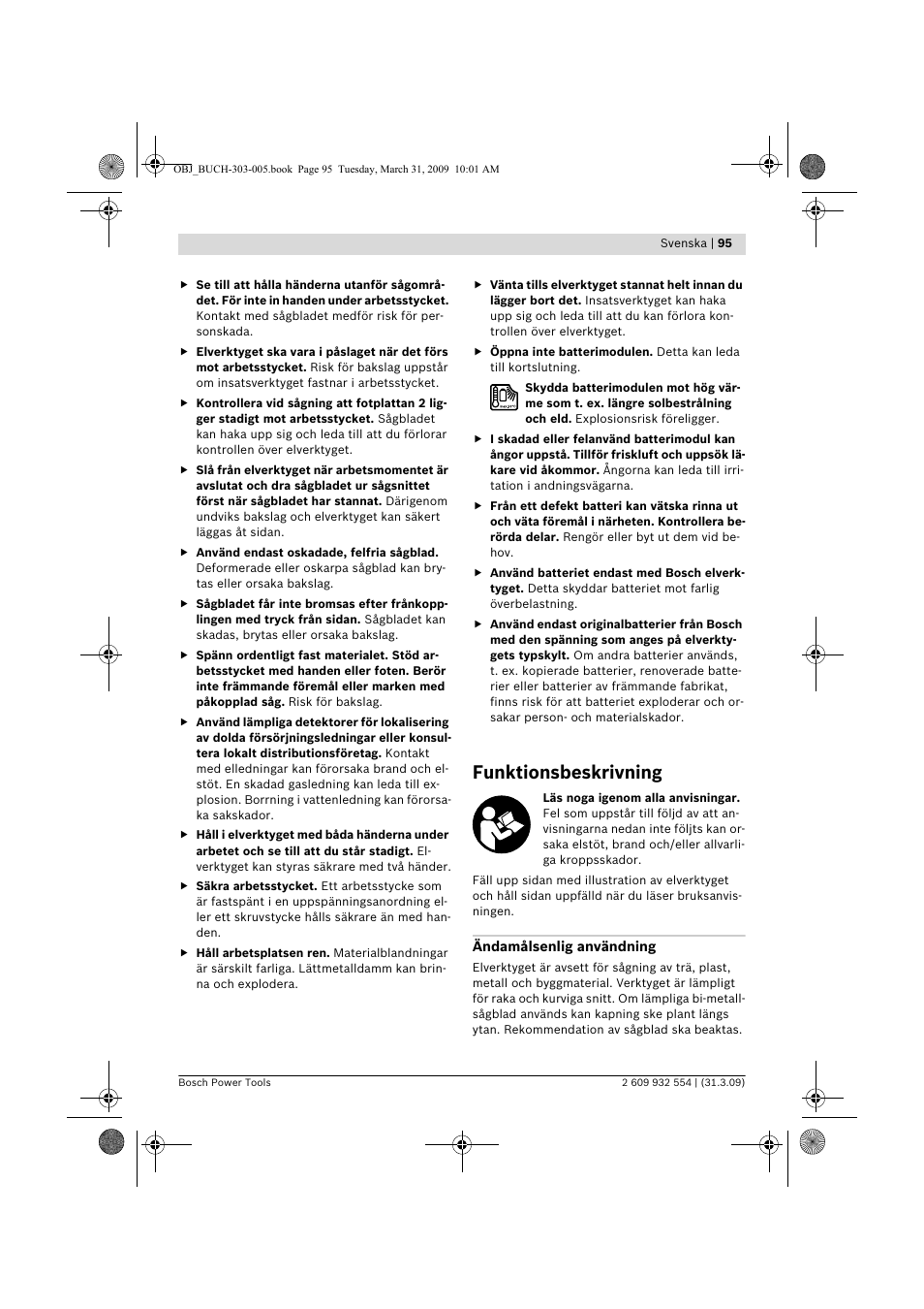Funktionsbeskrivning | Bosch GSA 36 V-LI Professional User Manual | Page 95 / 289