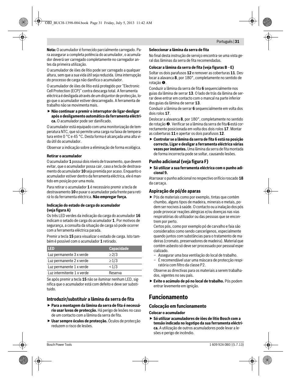 Funcionamento | Bosch GCB 18 V-LI Professional User Manual | Page 31 / 168