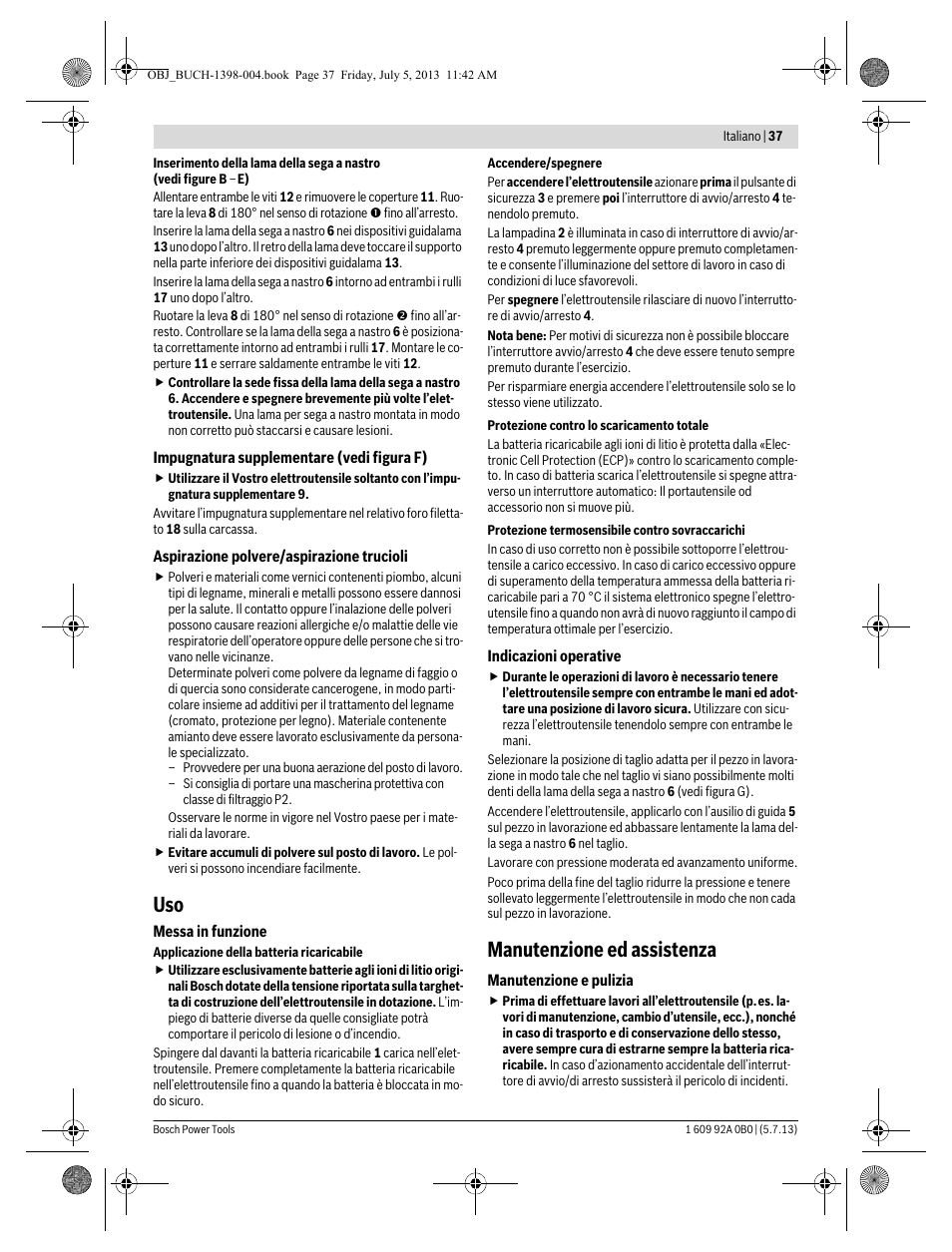 Manutenzione ed assistenza | Bosch GCB 18 V-LI Professional User Manual | Page 37 / 168